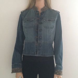 Cute INC Sequin &Embroidered Cropped Jean Jacket
